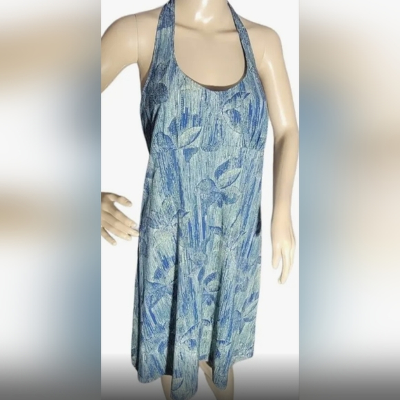 Columbia PFG Angler Dress Halter Smocked Blue & Yellow Floral, Medium EUC - Picture 3 of 14
